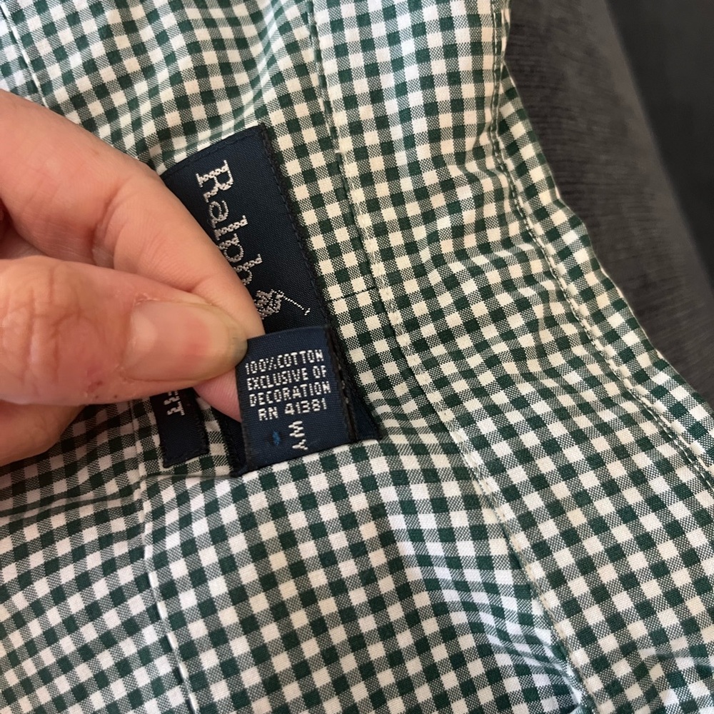 Ralph Lauren Custom Fit Green Gingham Check Button Down Shirt Men’s Size L - Picture 5 of 8
